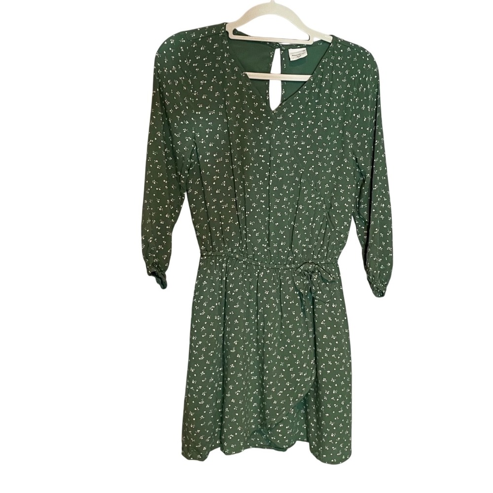 Abercrombie Kids Girls Dainty Green Floral Faux Wrap Long Sleeve Dress 13/14
